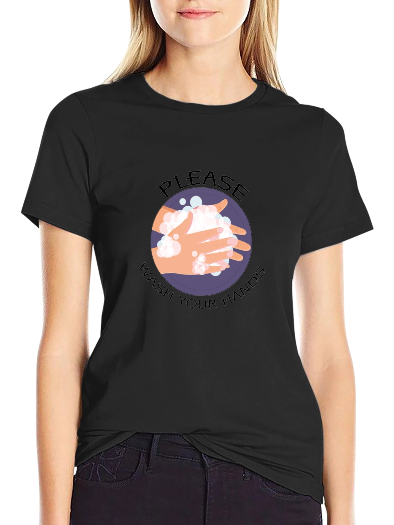 Wash Your Hands Graphic Tee - Black Cotton Casual