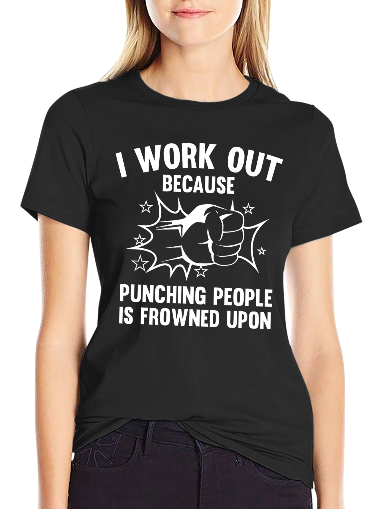 Funny Workout Motivation T-Shirt: Punching People Frowned Upon