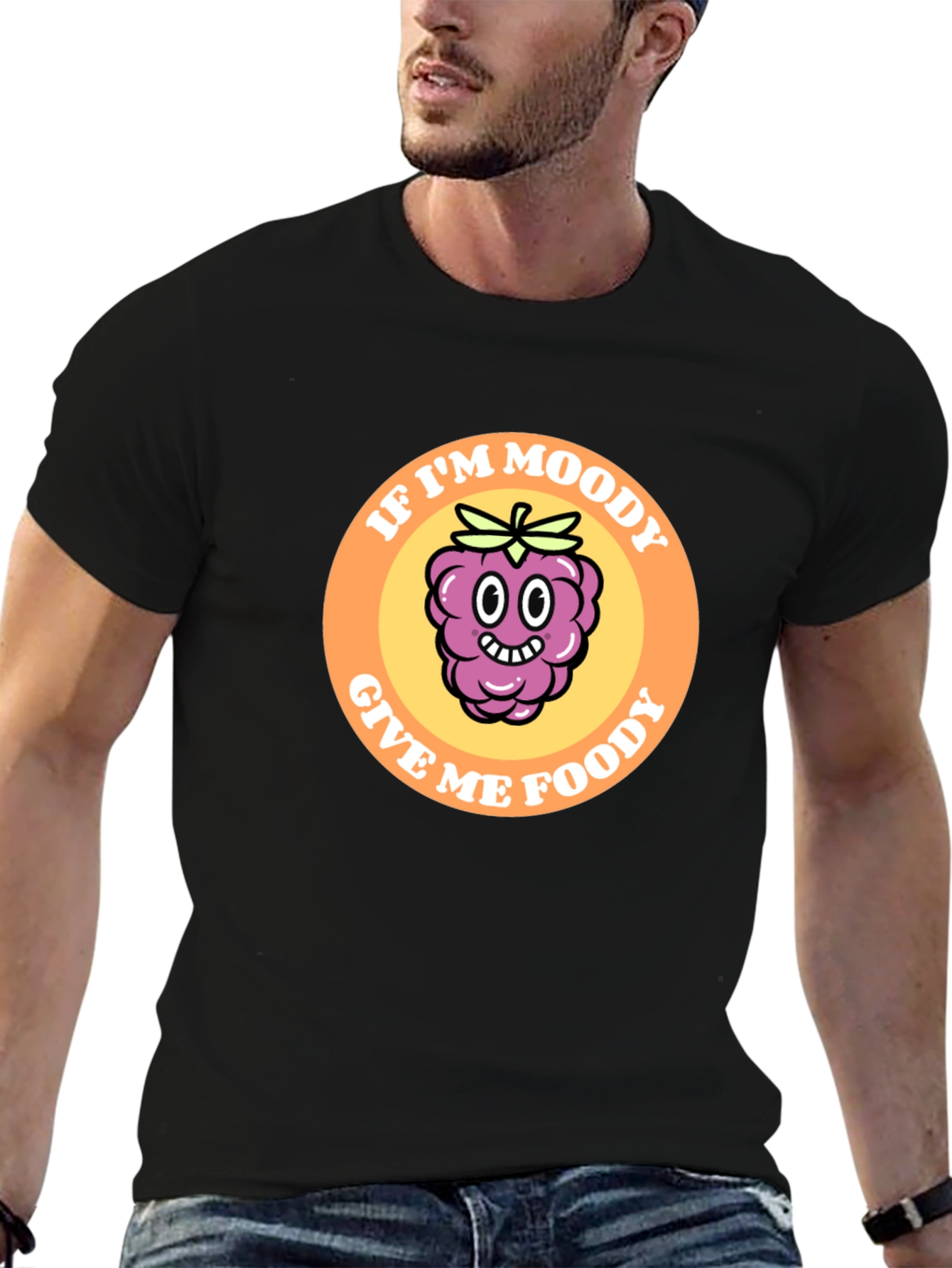 Moody Raspberry Graphic Tee - Black Cotton T-Shirt
