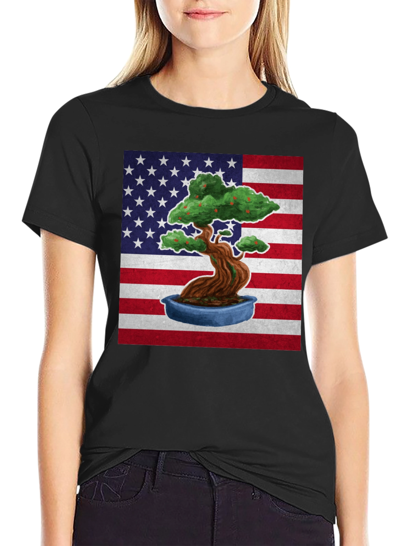 American Bonsai T-Shirt - USA Flag Design