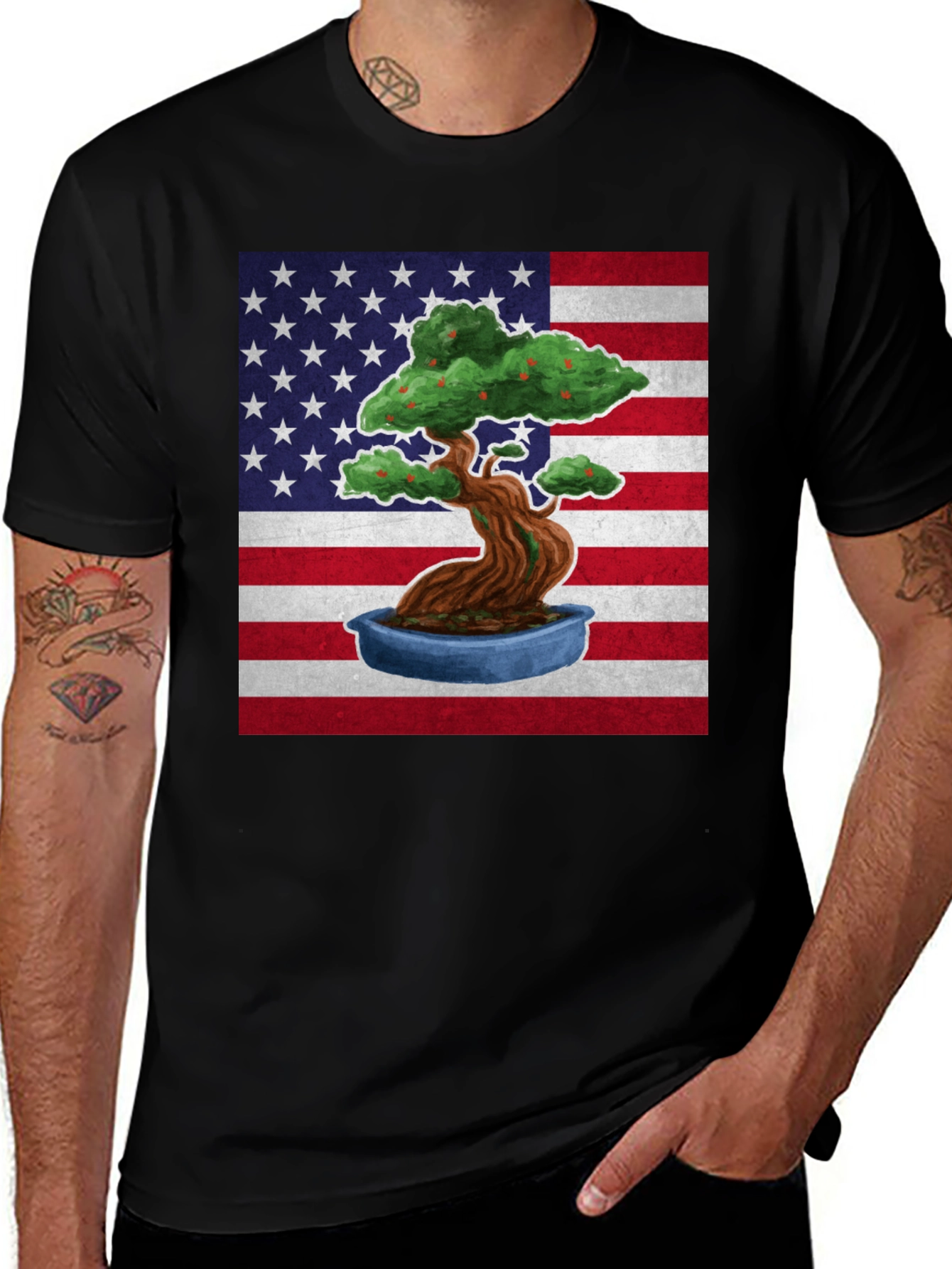 American Bonsai T-Shirt - USA Flag Design