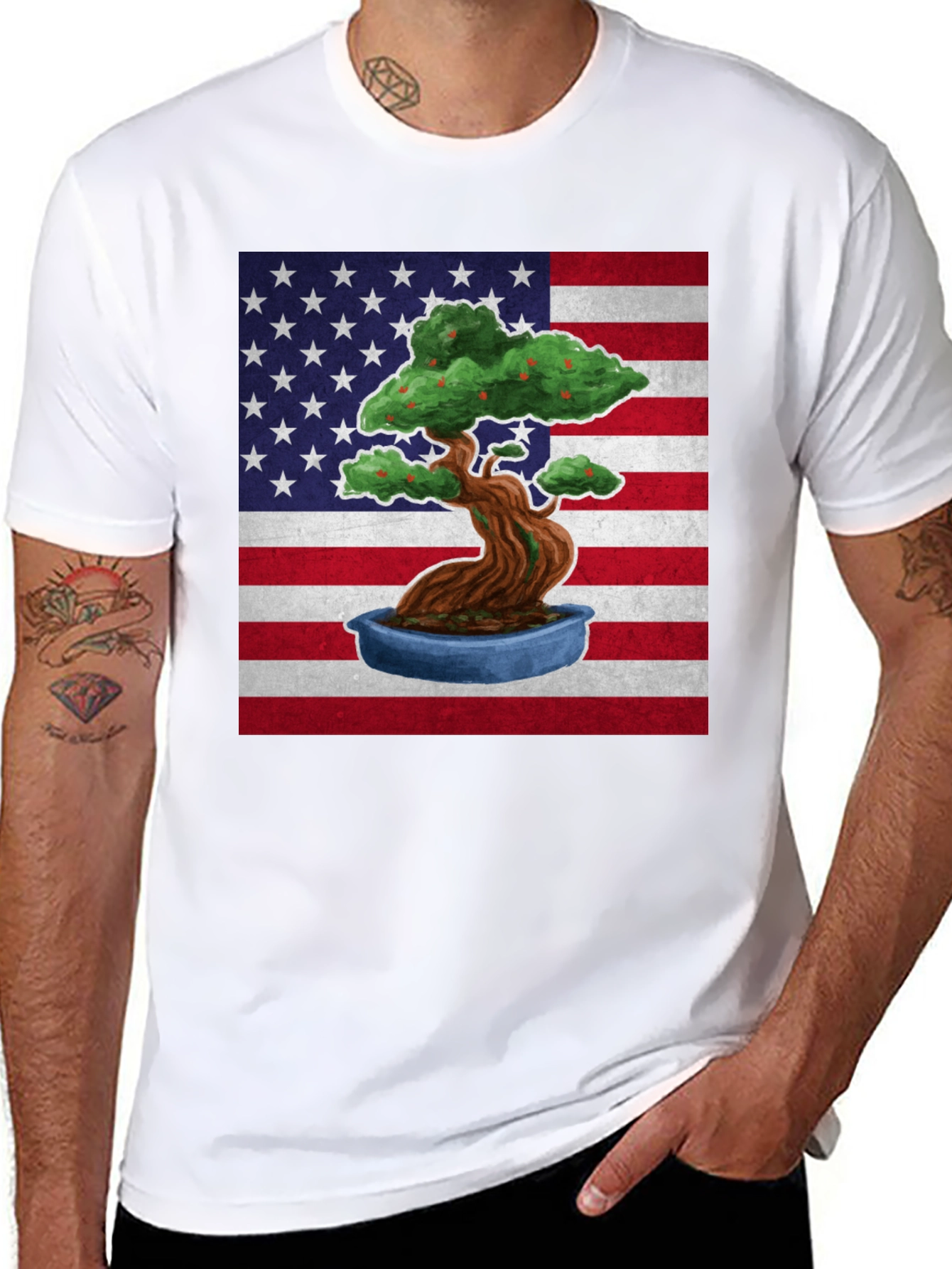 American Bonsai T-Shirt - USA Flag Design