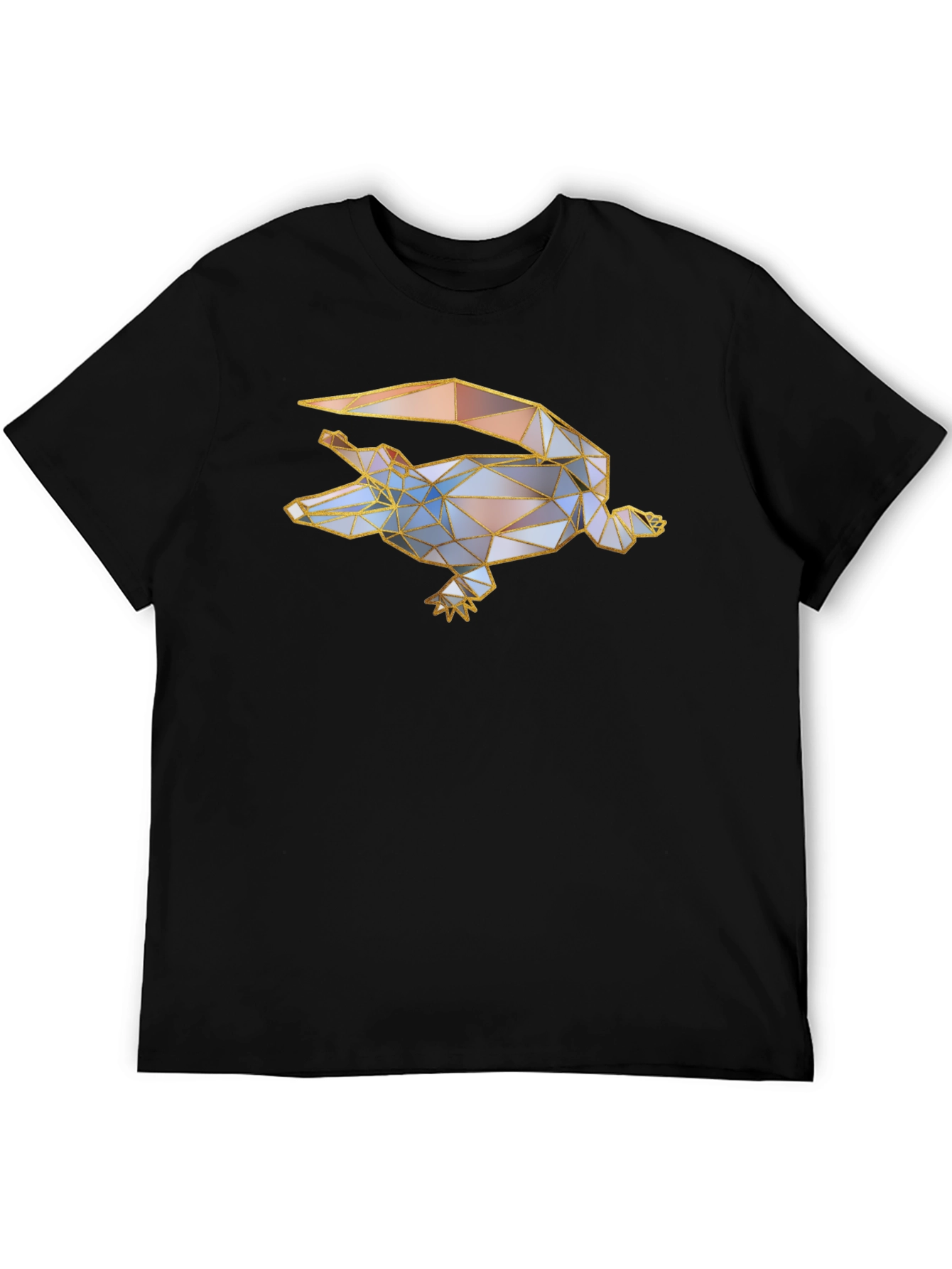 Geometric Crocodile Graphic Black T-Shirt