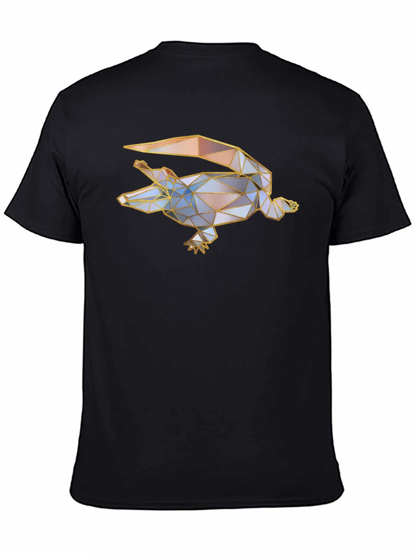 Geometric Crocodile Graphic Black T-Shirt