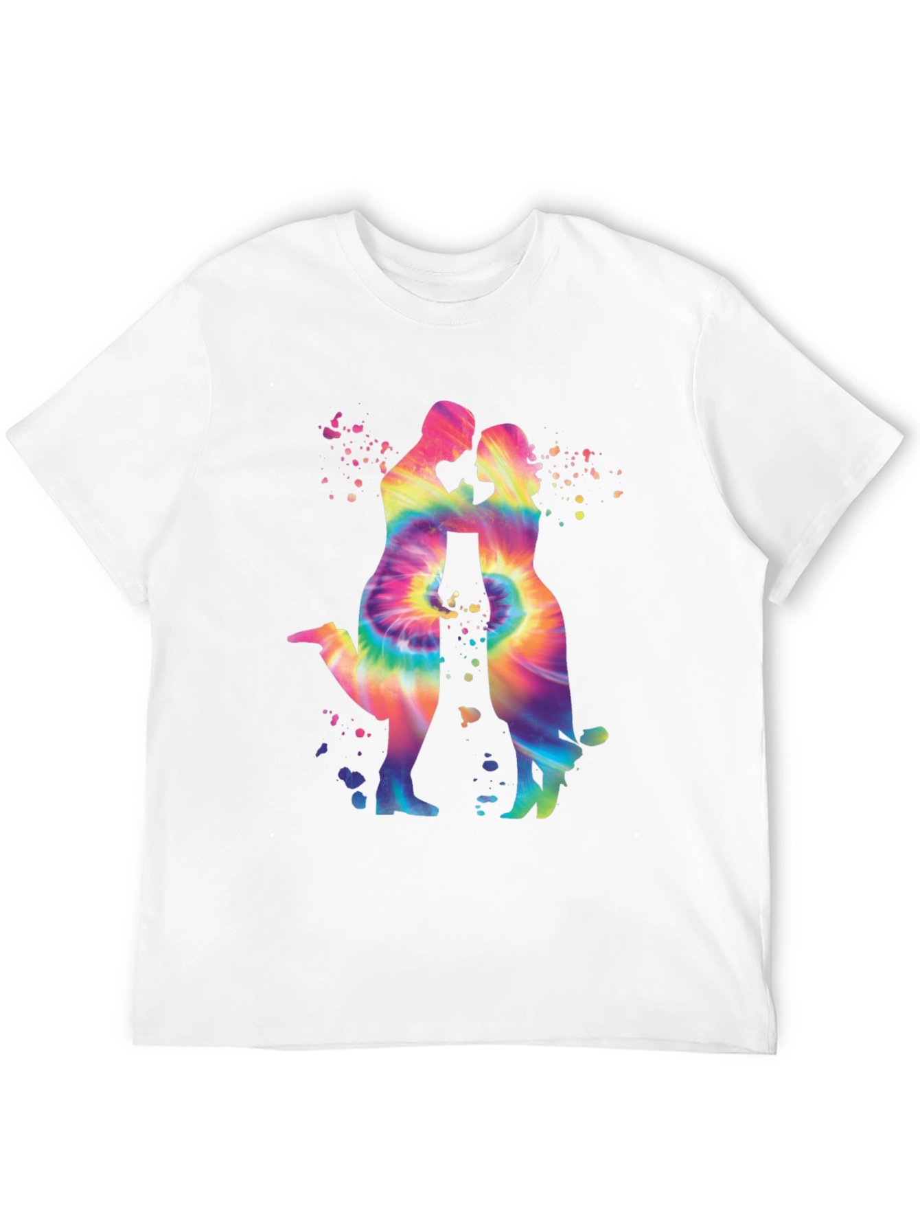 Tie-Dye Couple Silhouette Graphic Tee - Trendy Black T-Shirt