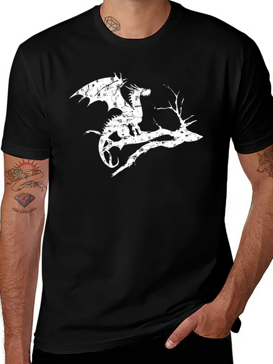 Dragon Perched on Branch Black T-Shirt