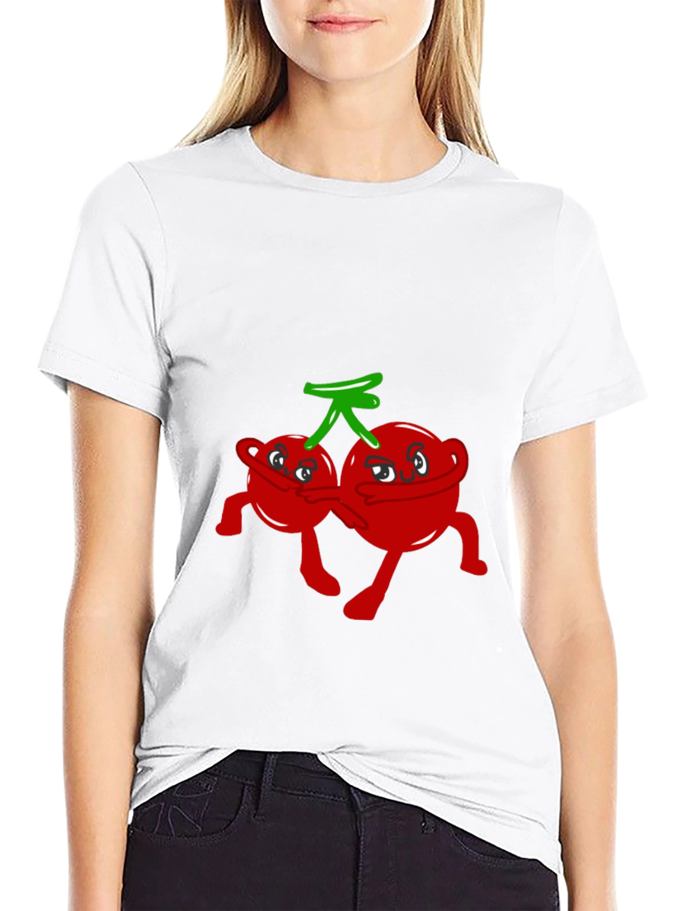Funny Cartoon Cherry Graphic Tee - Black