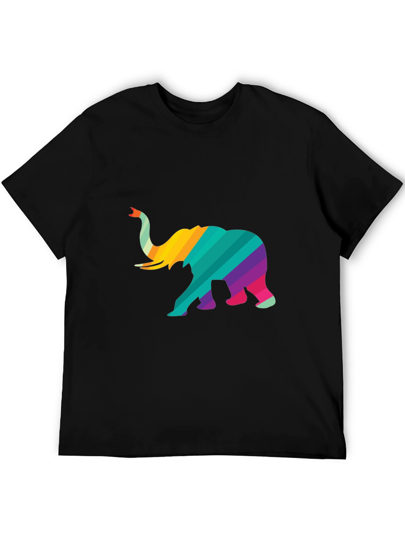 Rainbow Striped Elephant Graphic Tee - Unique Design