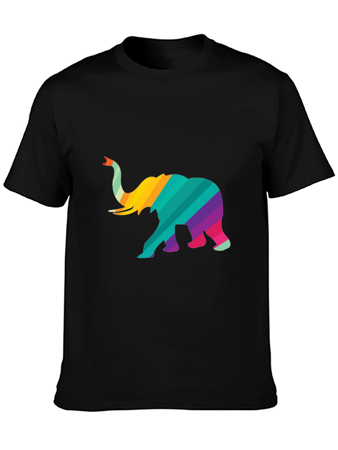 Rainbow Striped Elephant Graphic Tee - Unique Design