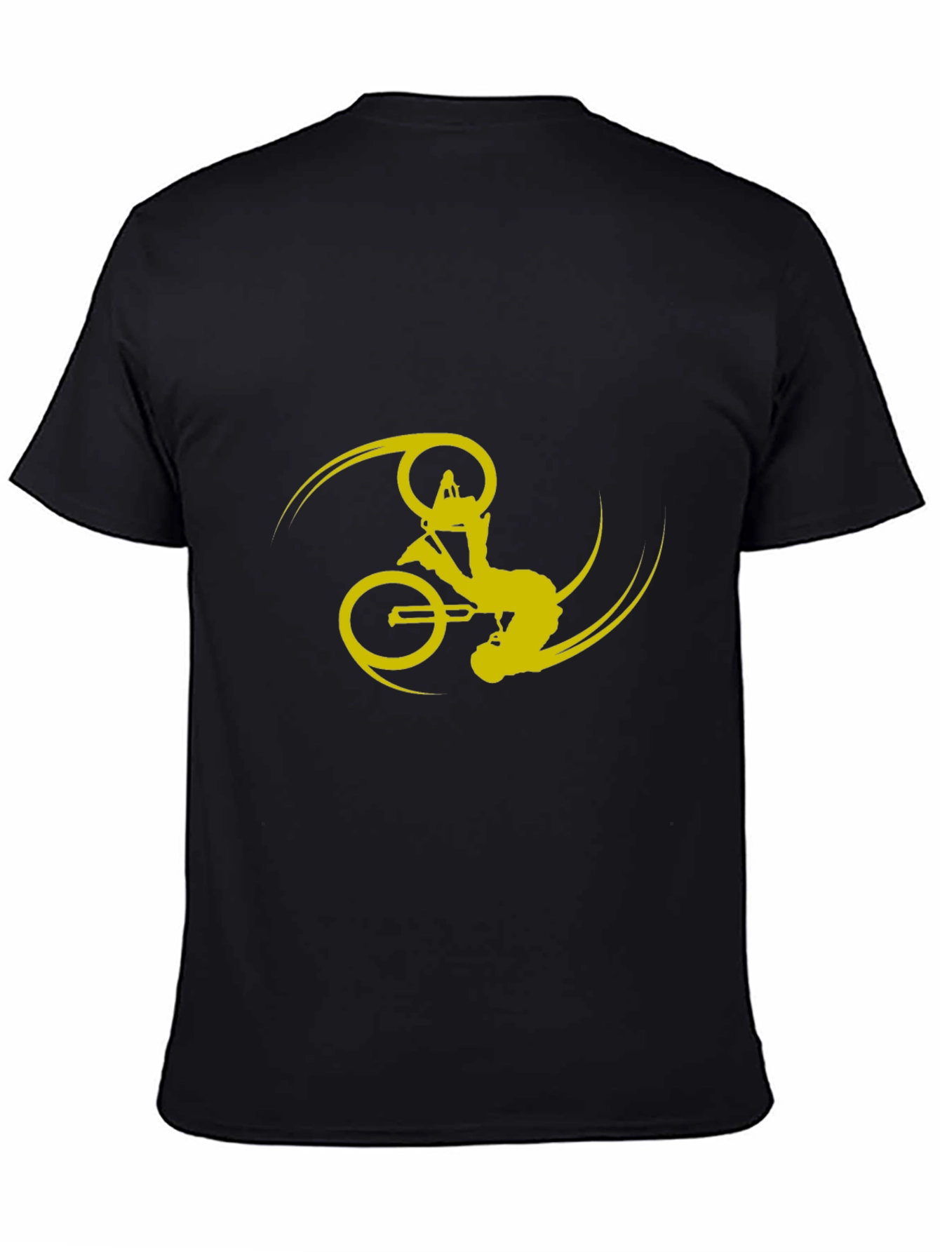 Black T-Shirt with Yellow Bike Stunt Design