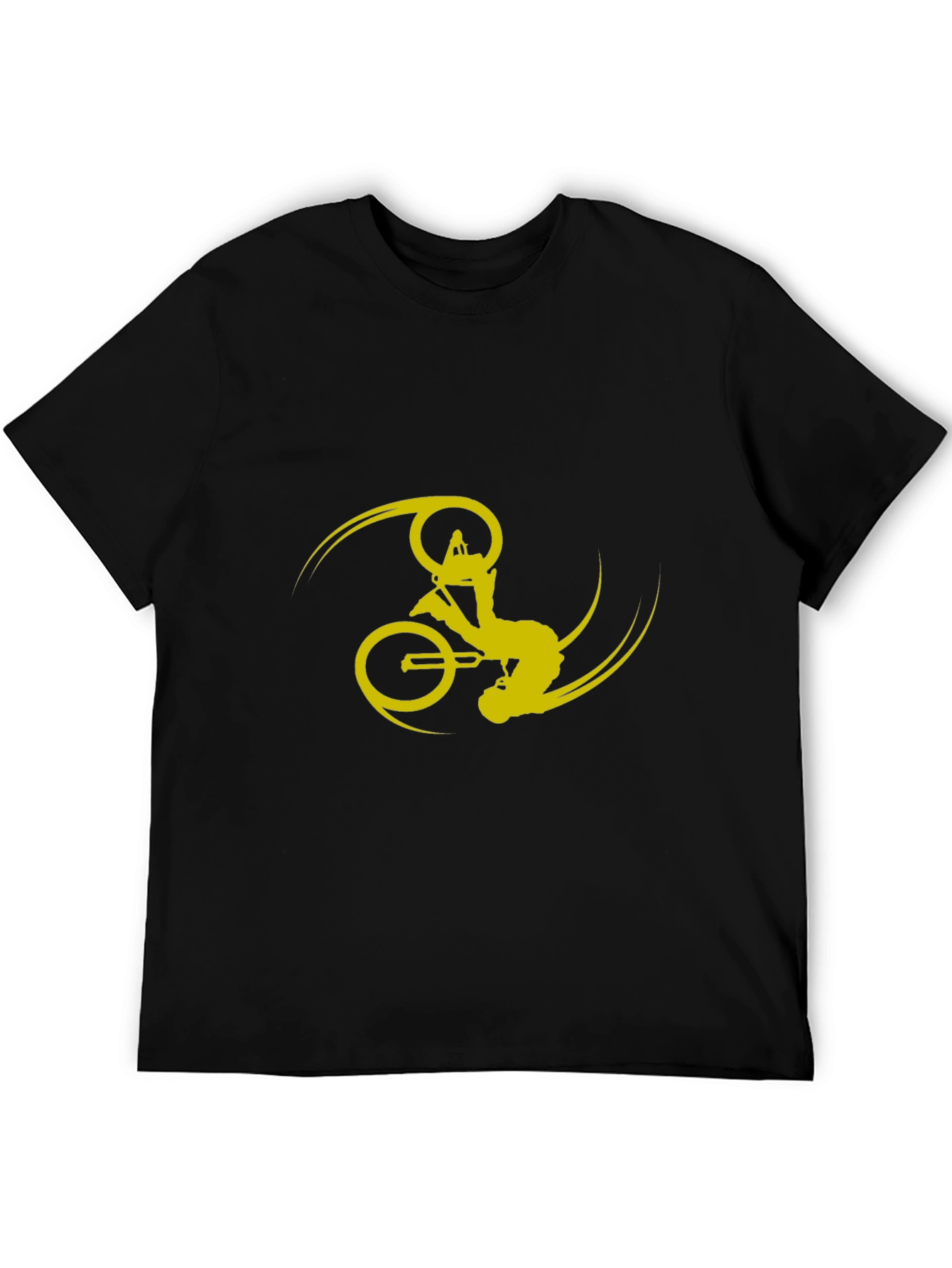 Black T-Shirt with Yellow Bike Stunt Design
