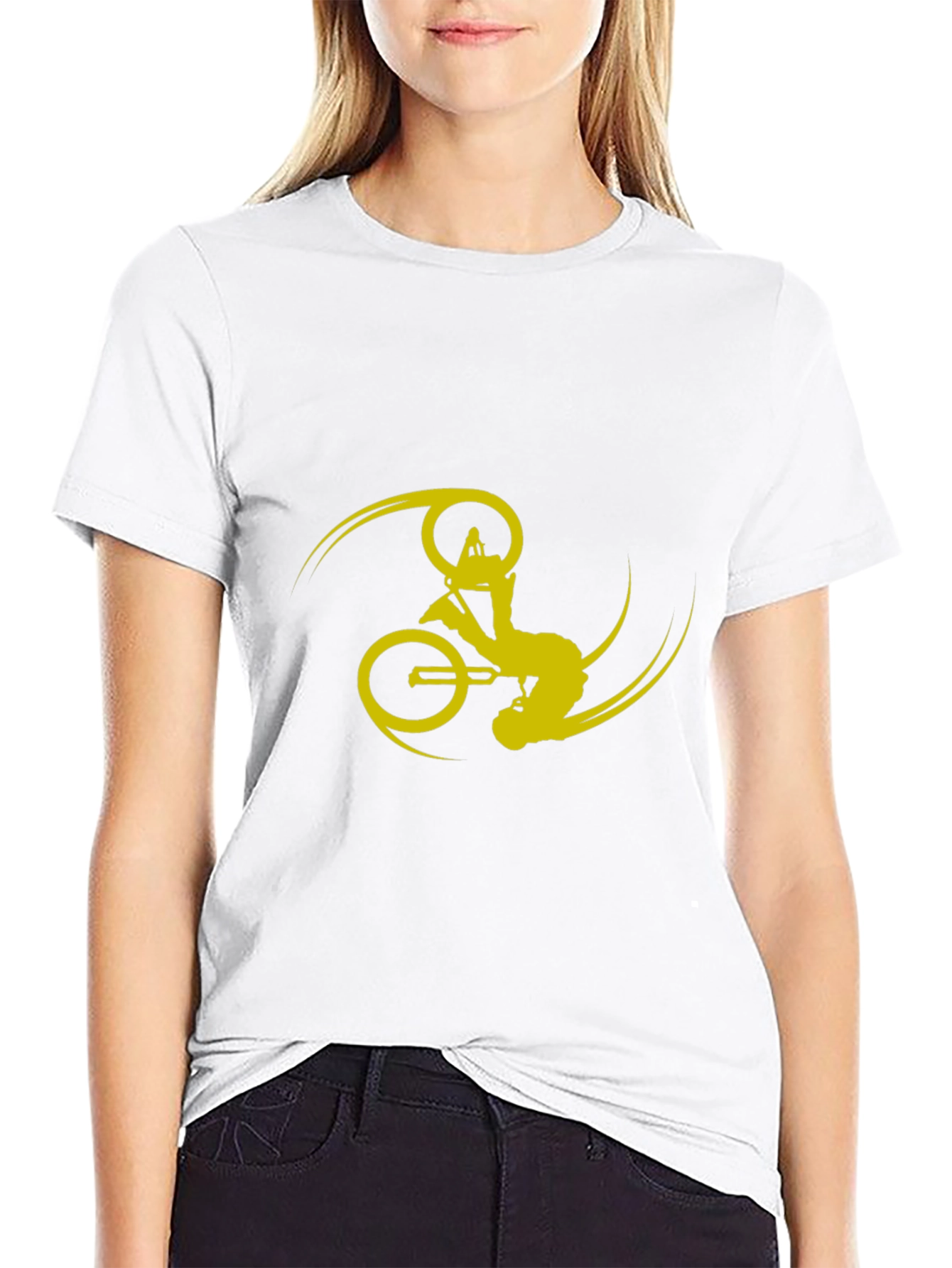 Black T-Shirt with Yellow Bike Stunt Design
