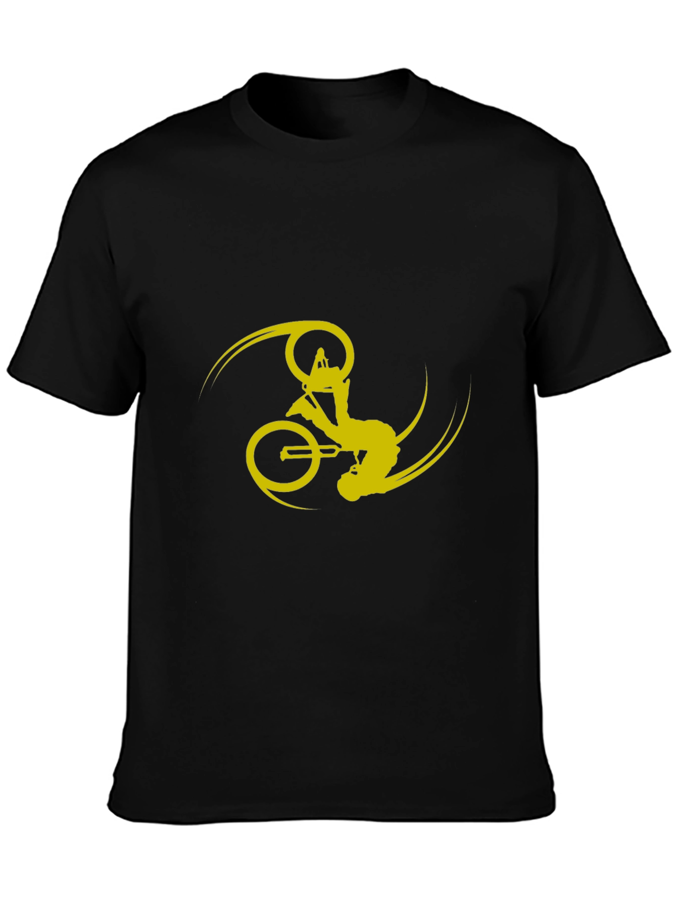 Black T-Shirt with Yellow Bike Stunt Design