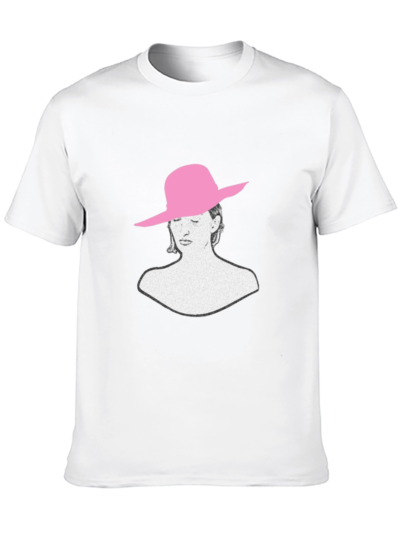 Stylish Black T-Shirt with Artistic Woman in Pink Hat