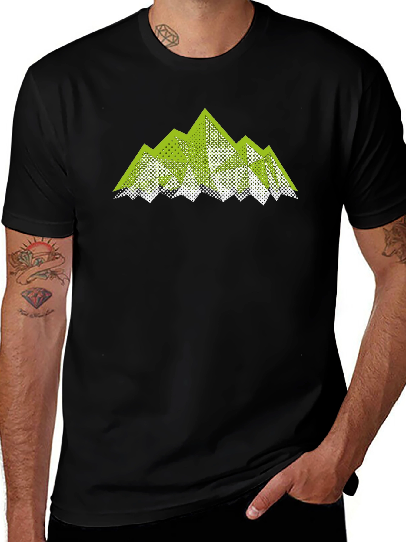 Geometric Mountain Graphic Tee - Black