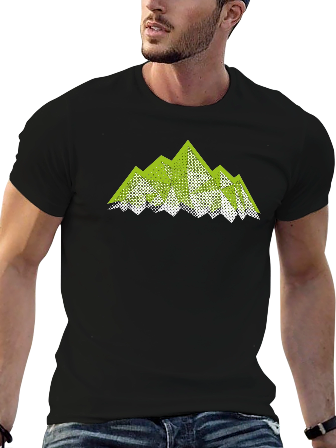 Geometric Mountain Graphic Tee - Black