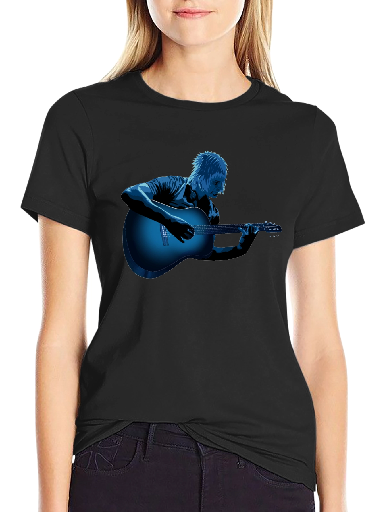 Cool Guitar Player Graphic Tee - Black