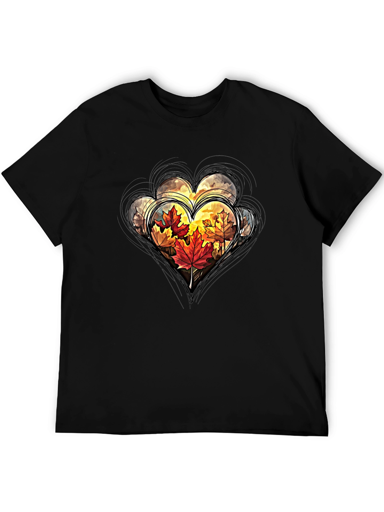 Autumn Leaves Heart Graphic Tee - Stylish Fall Apparel