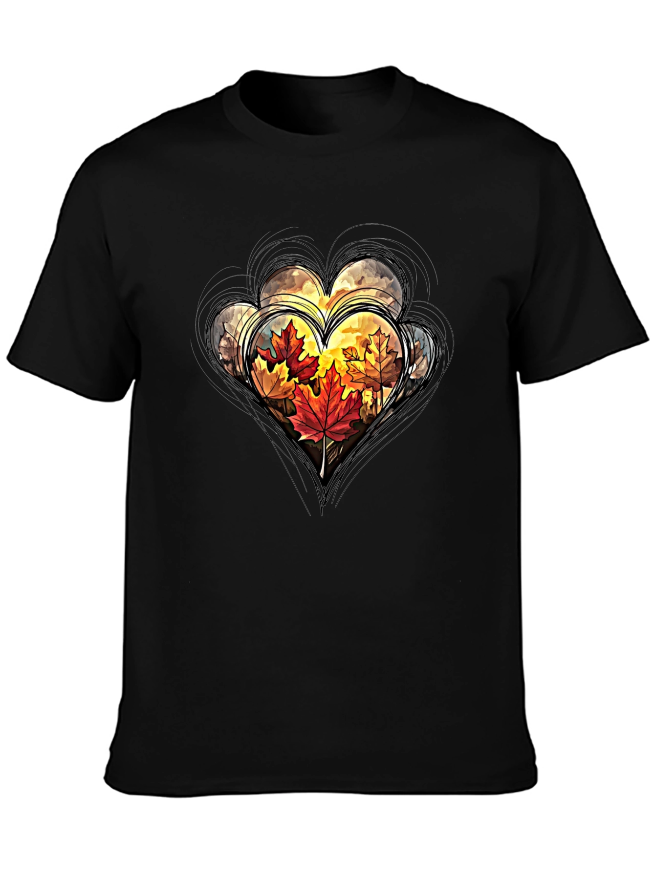 Autumn Leaves Heart Graphic Tee - Stylish Fall Apparel