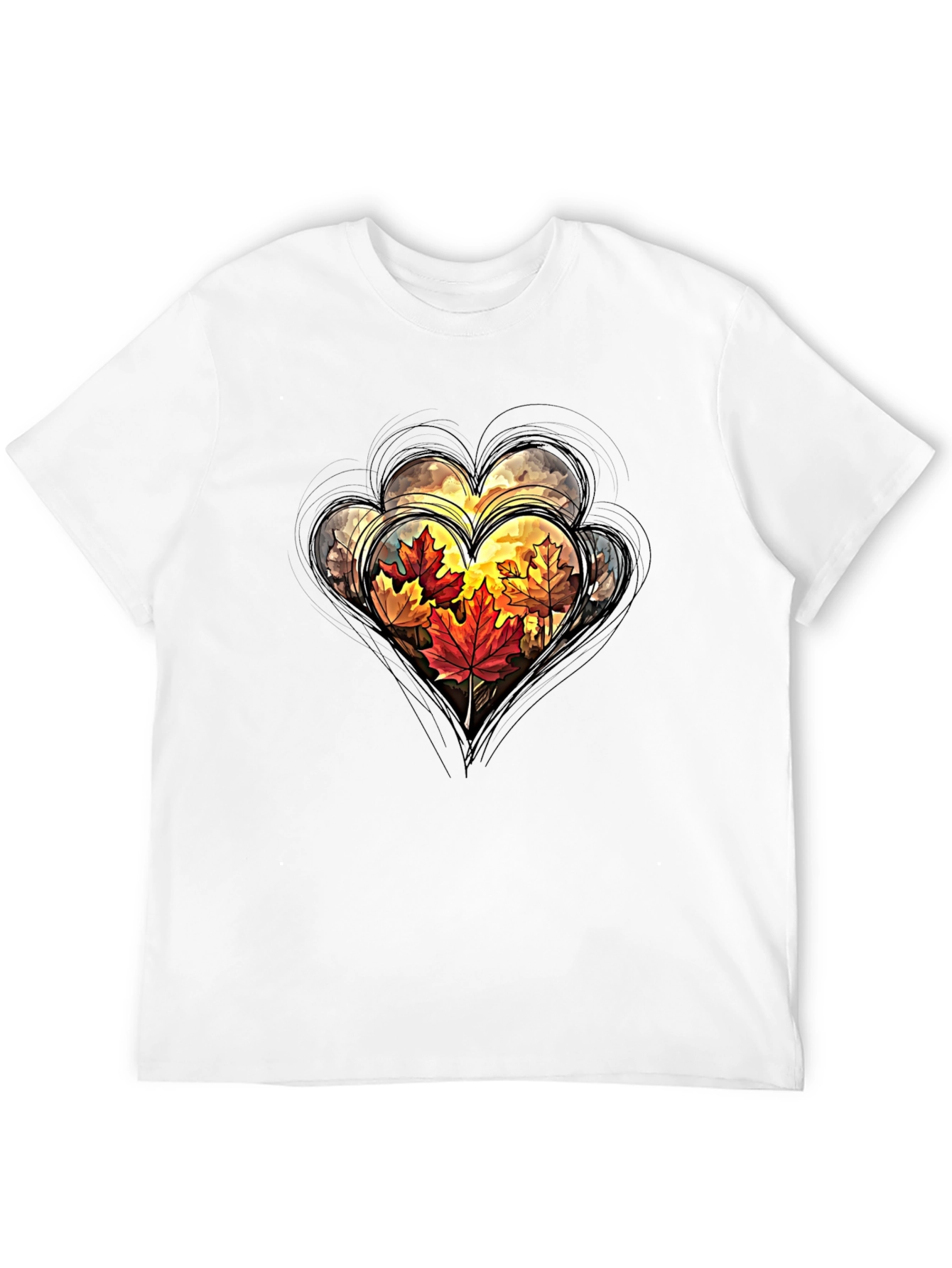 Autumn Leaves Heart Graphic Tee - Stylish Fall Apparel