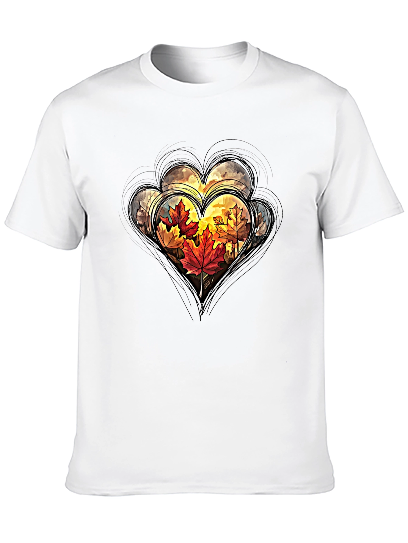 Autumn Leaves Heart Graphic Tee - Stylish Fall Apparel