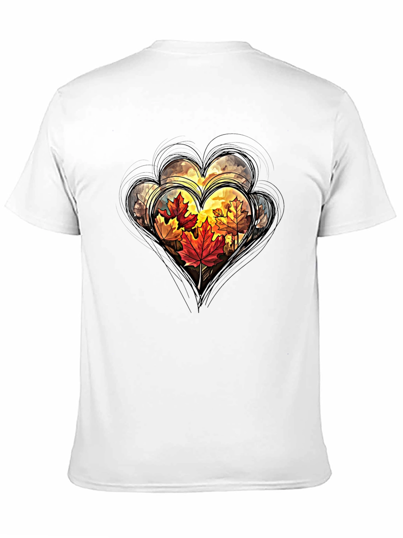 Autumn Leaves Heart Graphic Tee - Stylish Fall Apparel