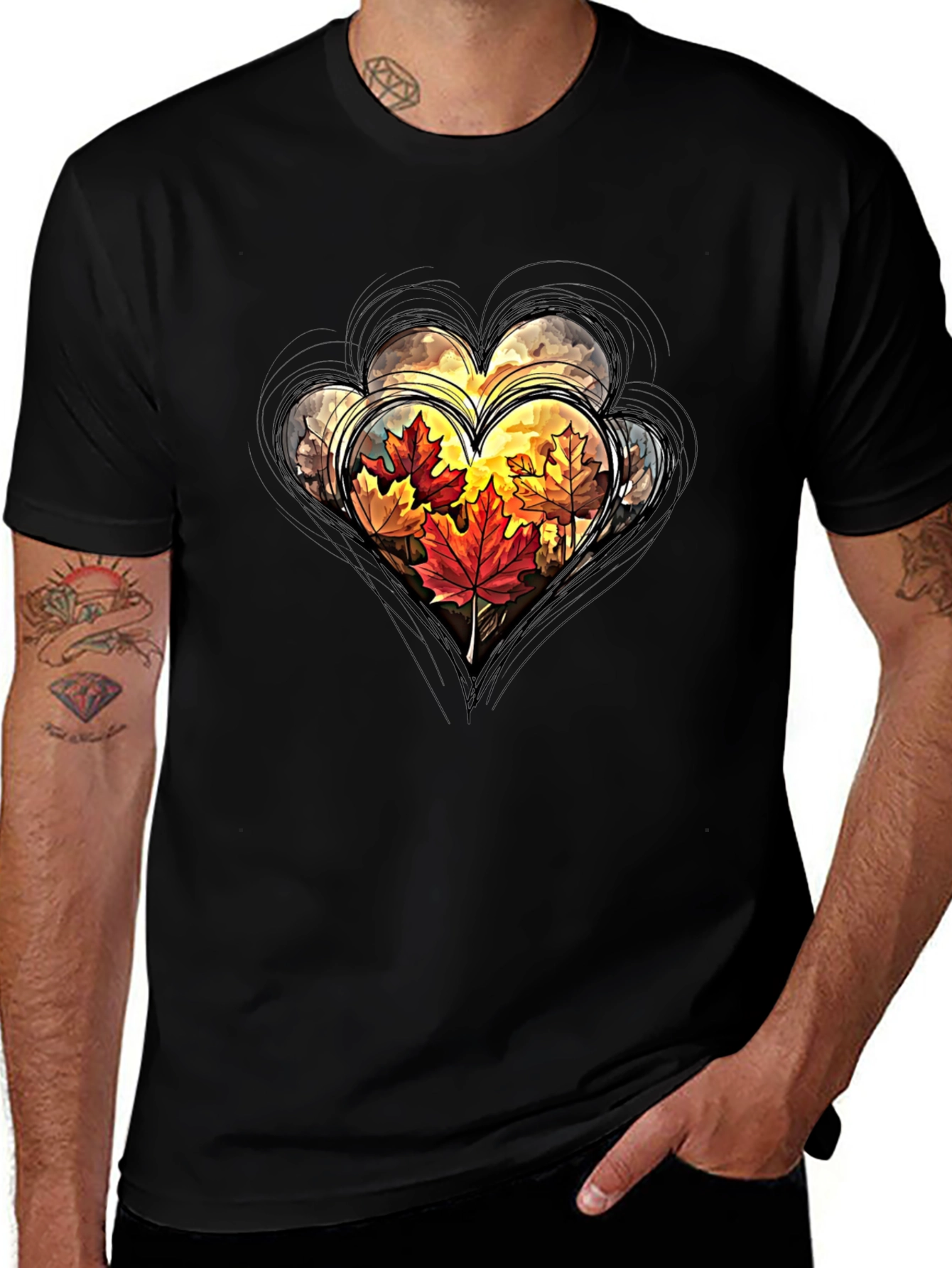 Autumn Leaves Heart Graphic Tee - Stylish Fall Apparel