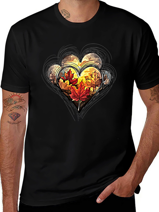 Autumn Leaves Heart Graphic Tee - Stylish Fall Apparel