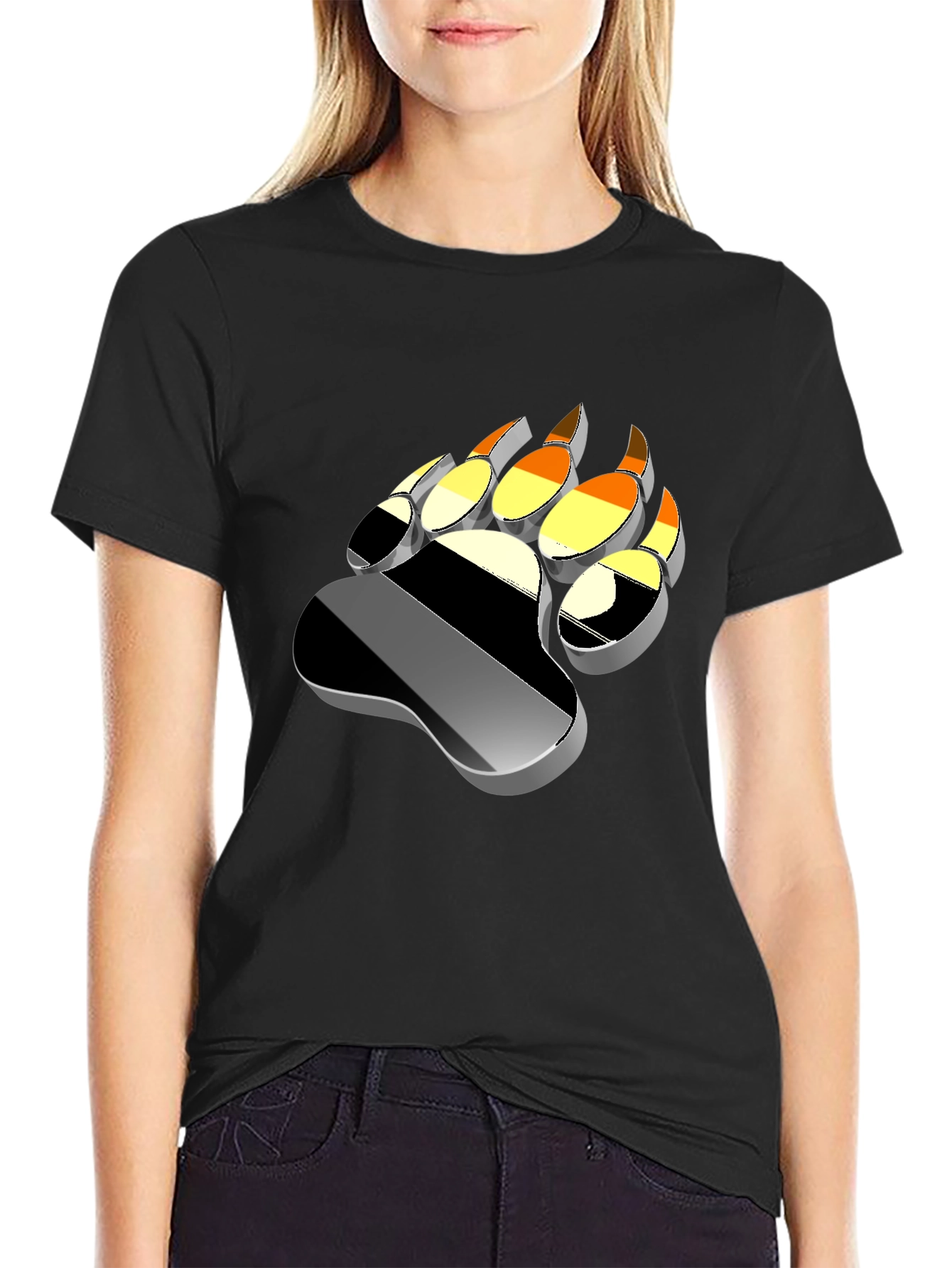 Bear Pride Paw Print Graphic Tee - Black