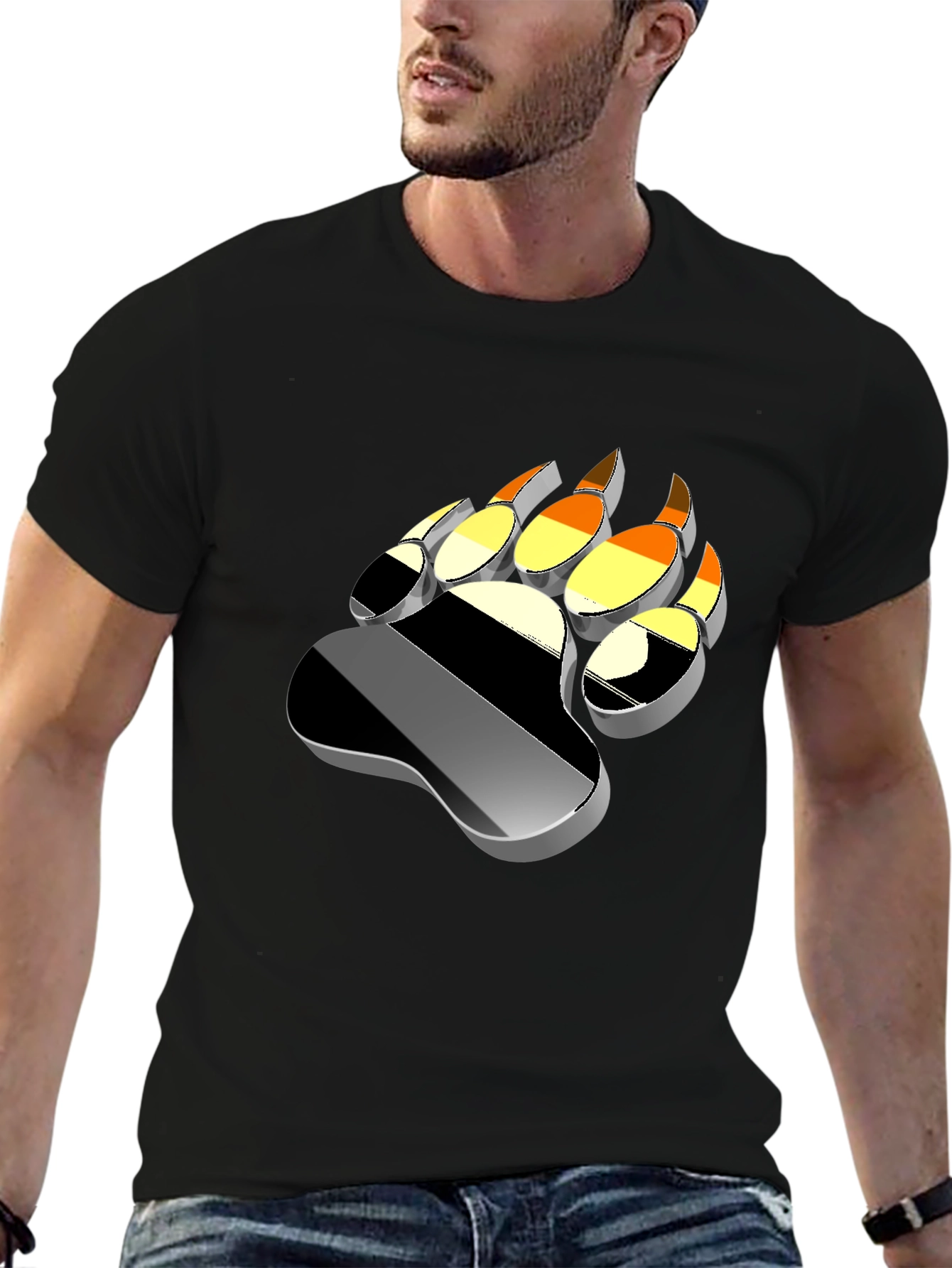 Bear Pride Paw Print Graphic Tee - Black