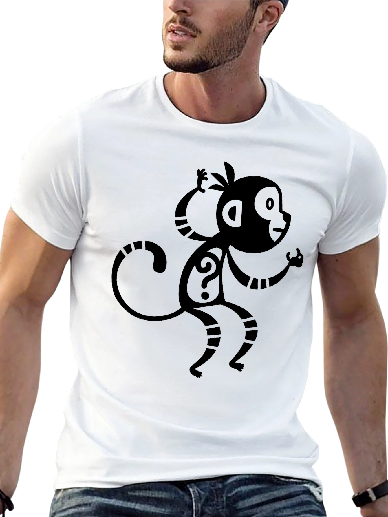 Monkey Question Mark Graphic Tee - Black
