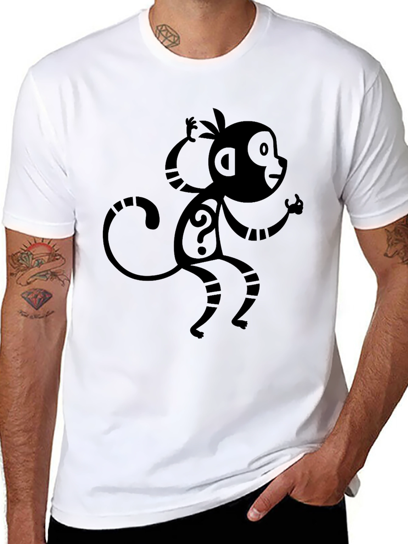 Monkey Question Mark Graphic Tee - Black