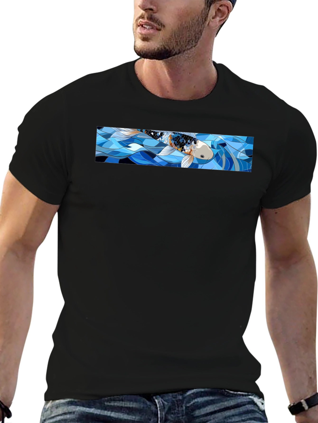 Koi Fish Graphic T-Shirt - Black Cotton Tee