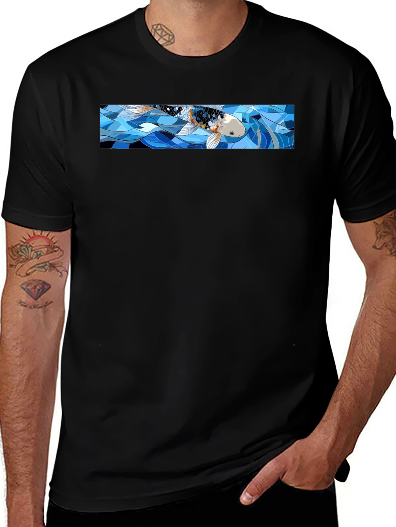 Koi Fish Graphic T-Shirt - Black Cotton Tee