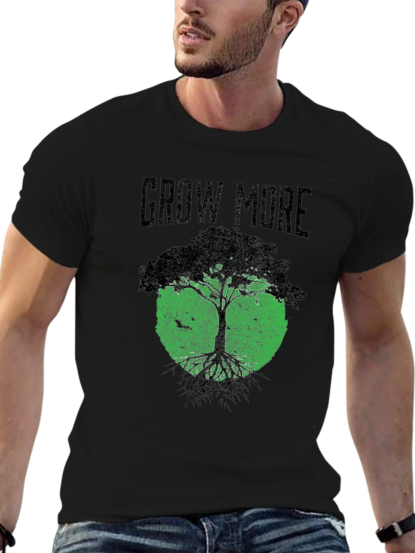 Grow More Tree Graphic T-Shirt - Black