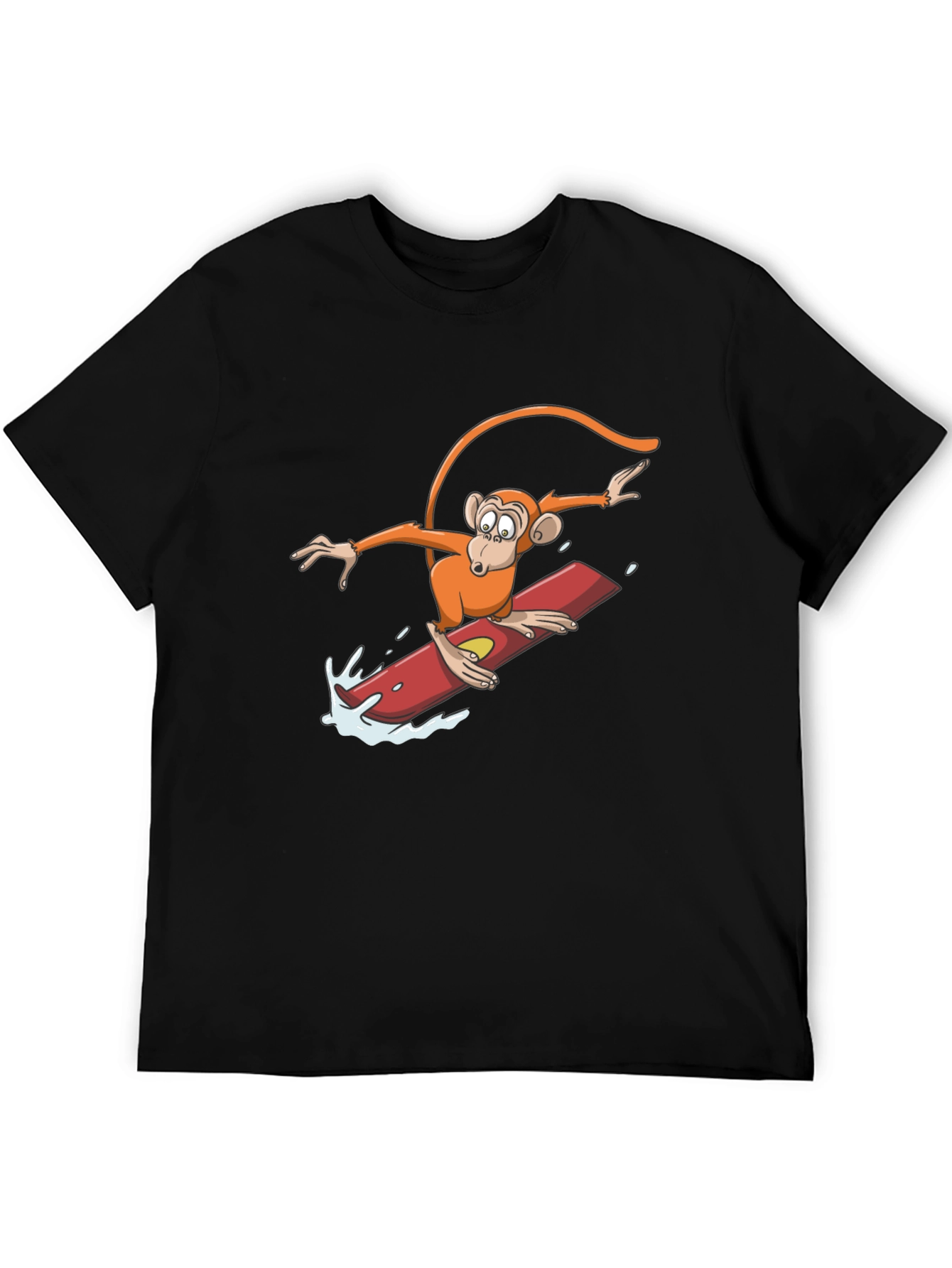 Surfing Monkey Graphic Tee - Black Cotton T-Shirt