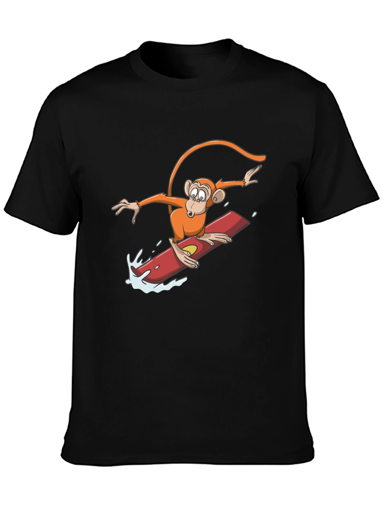 Surfing Monkey Graphic Tee - Black Cotton T-Shirt