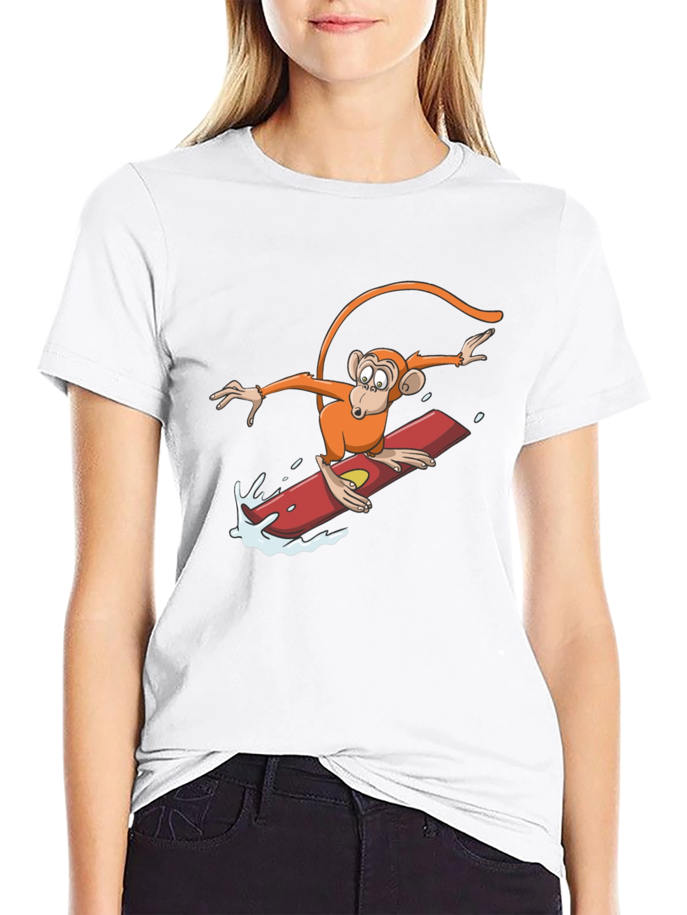 Surfing Monkey Graphic Tee - Black Cotton T-Shirt