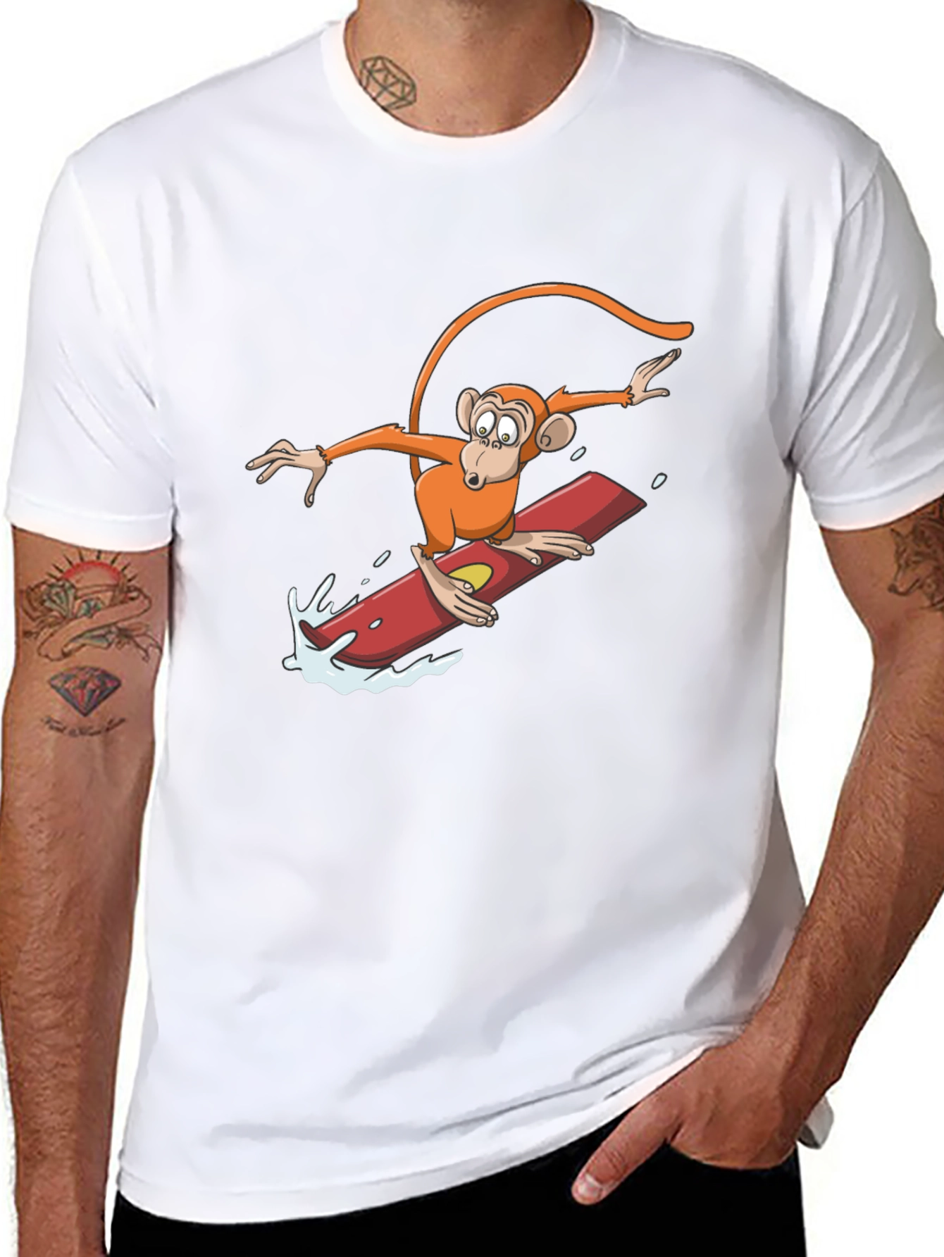 Surfing Monkey Graphic Tee - Black Cotton T-Shirt