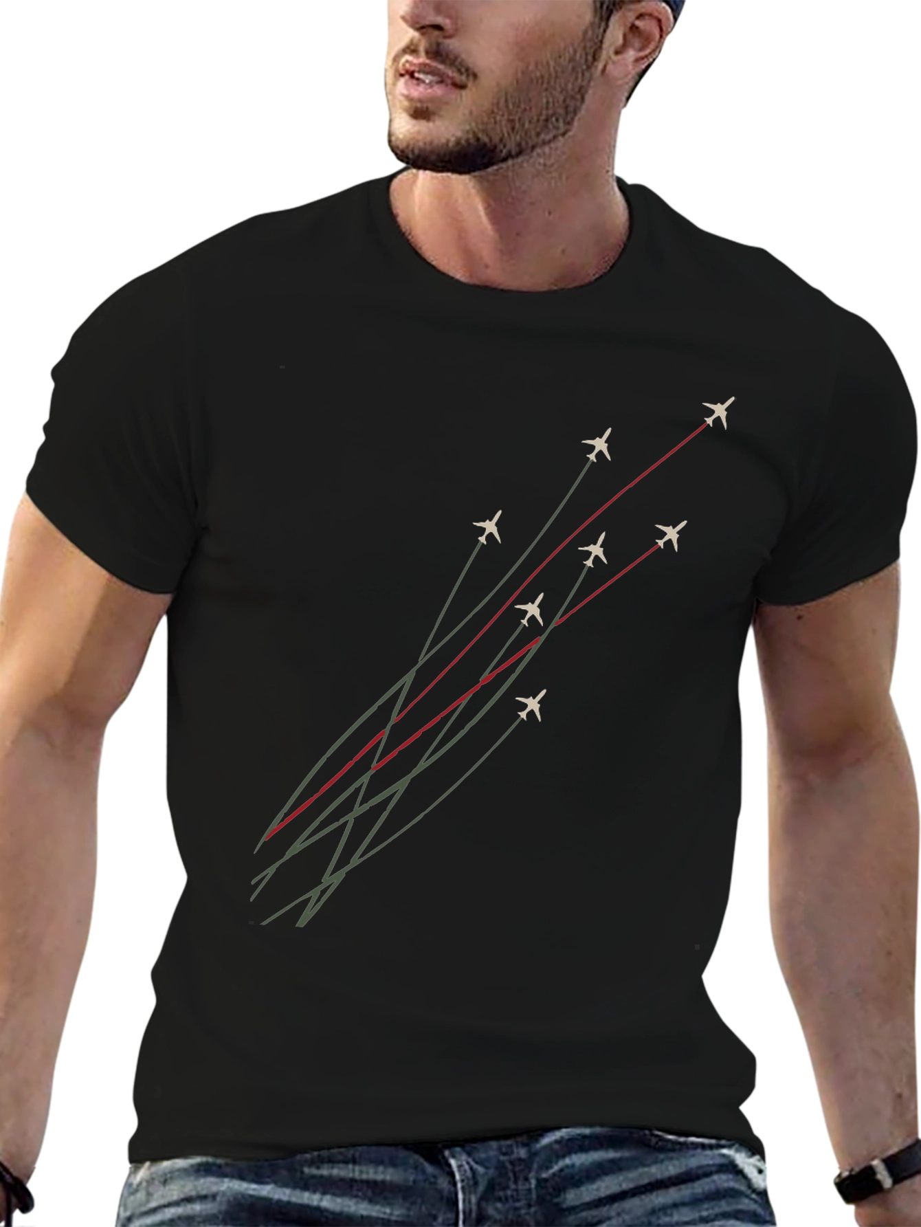 Jet Formation Graphic Tee - Black Cotton T-Shirt