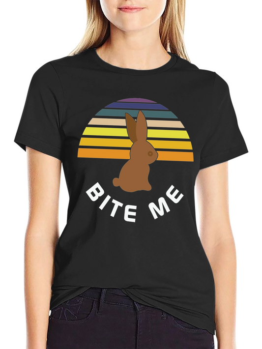 Bite Me Easter Bunny T-Shirt - Retro Sunset Chocolate Rabbit Tee