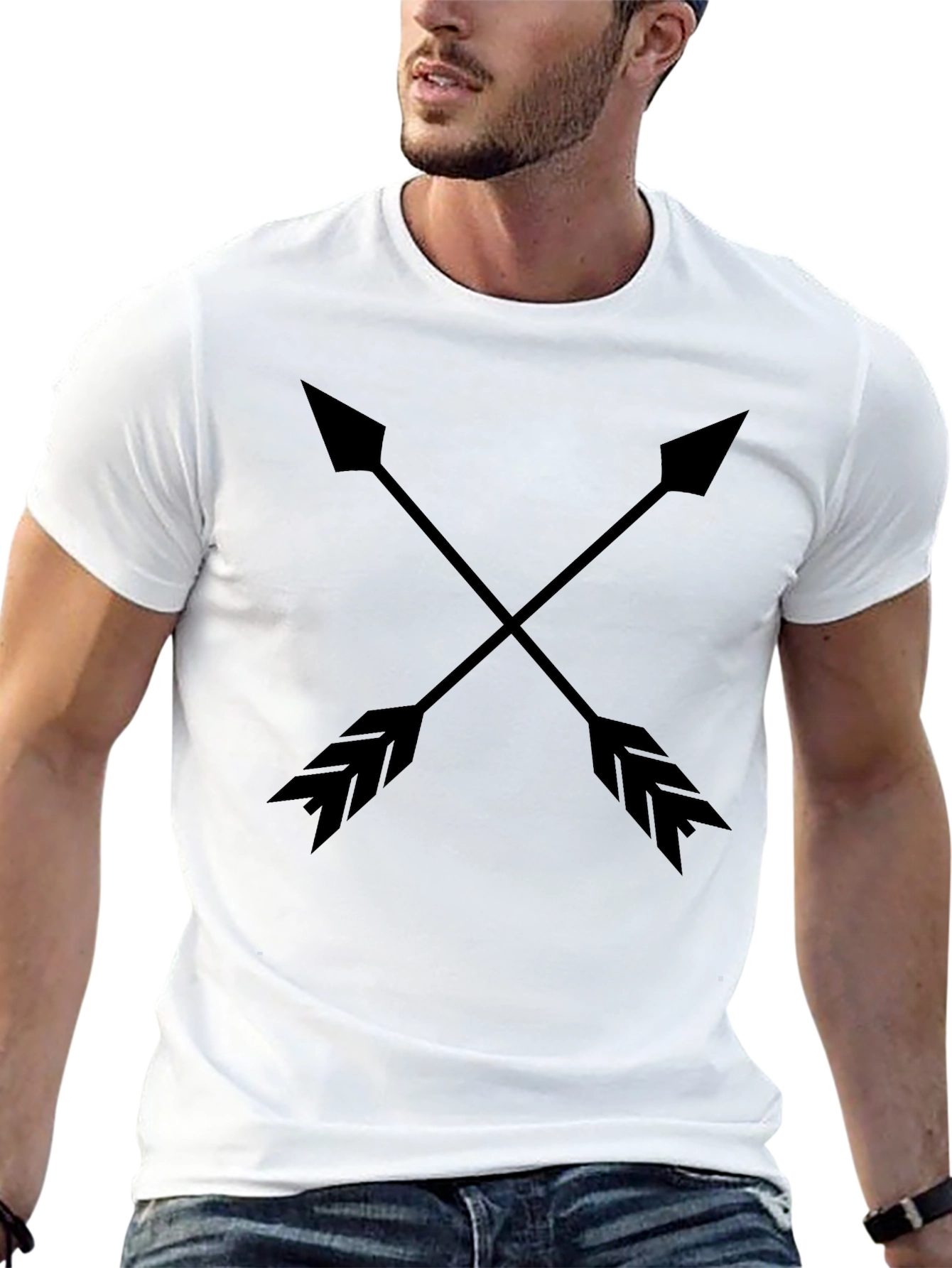 Mens Black Arrow Graphic Tee - Casual Crew Neck