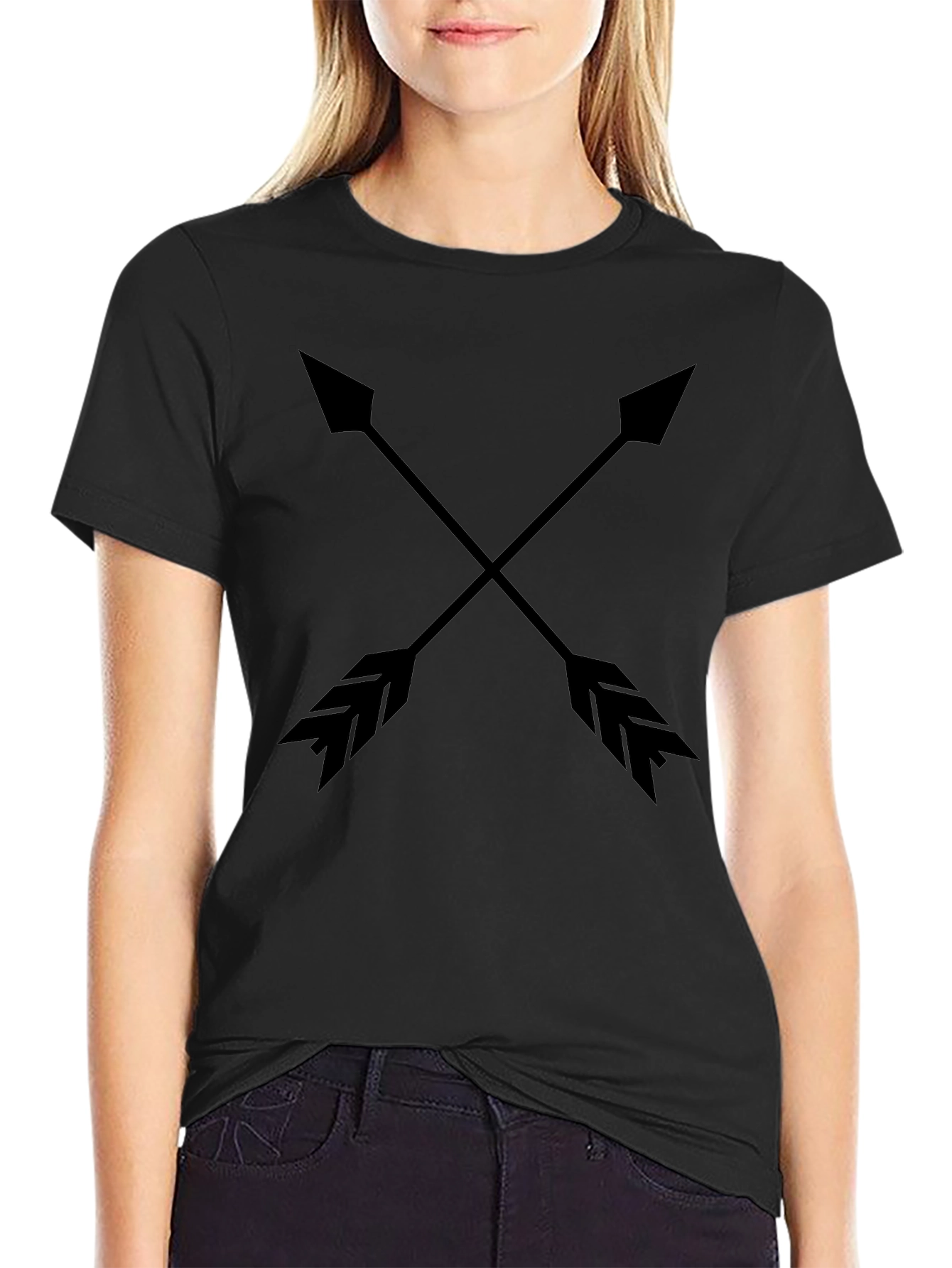 Mens Black Arrow Graphic Tee - Casual Crew Neck