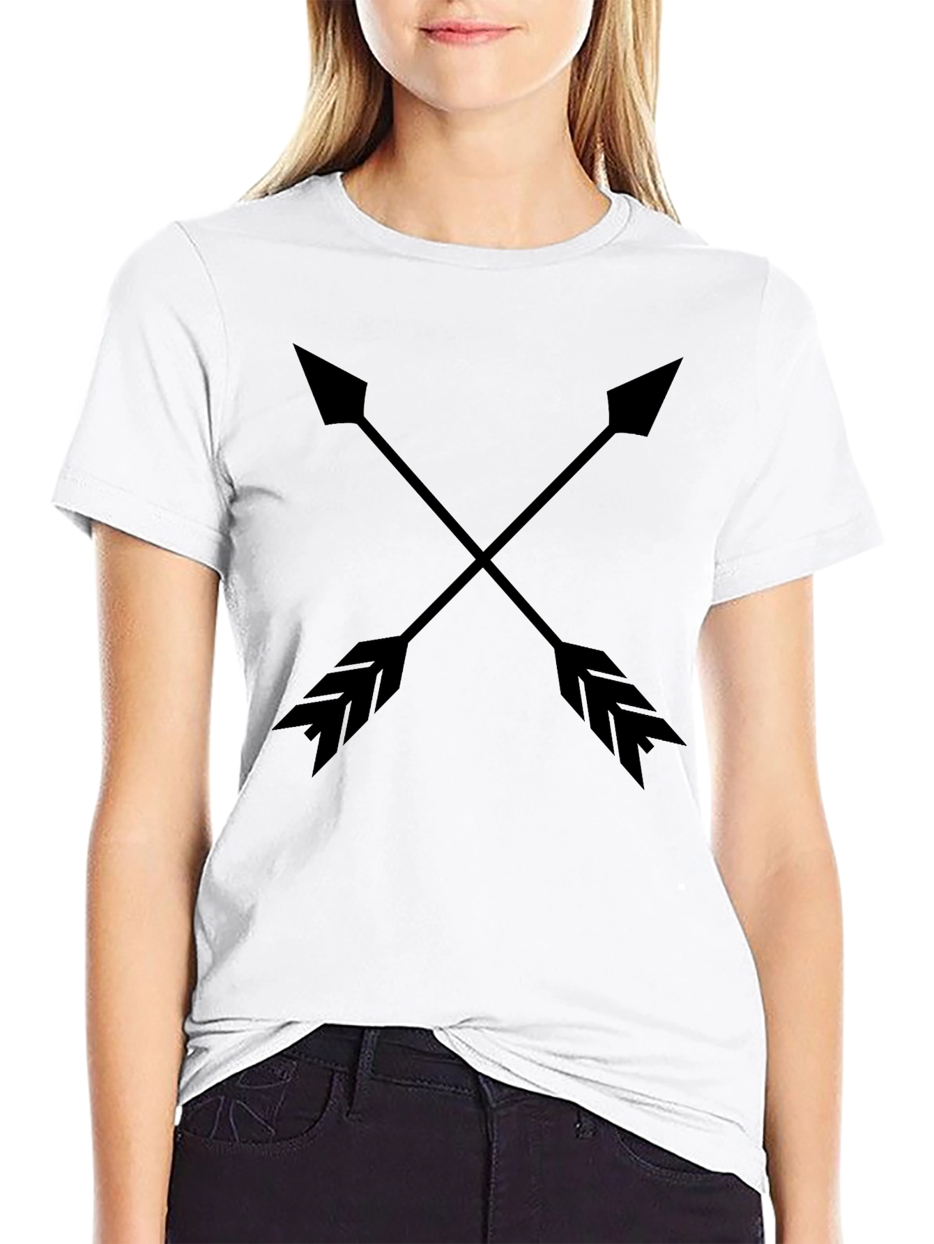 Mens Black Arrow Graphic Tee - Casual Crew Neck