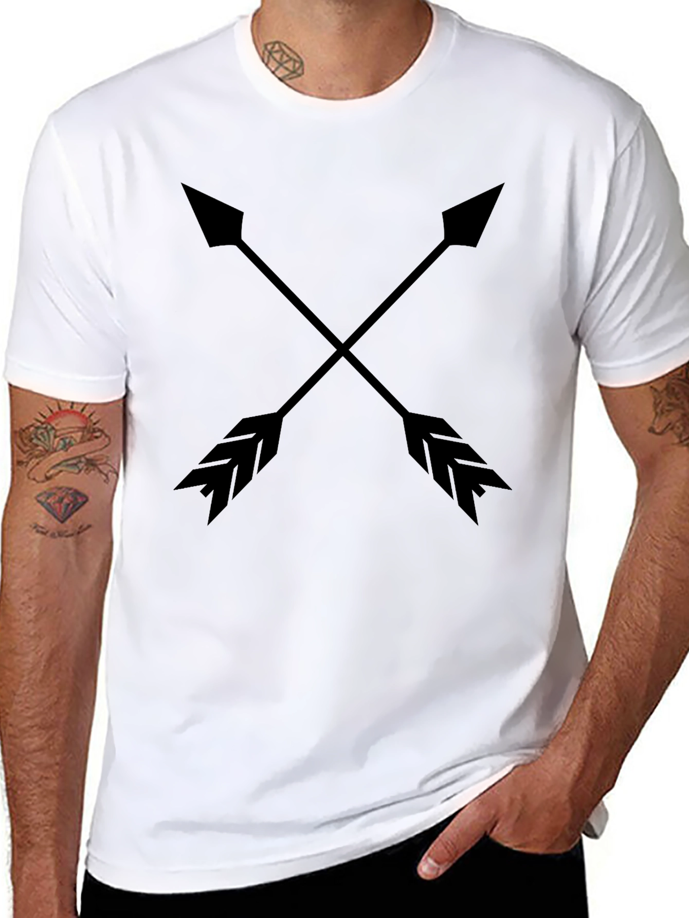 Mens Black Arrow Graphic Tee - Casual Crew Neck