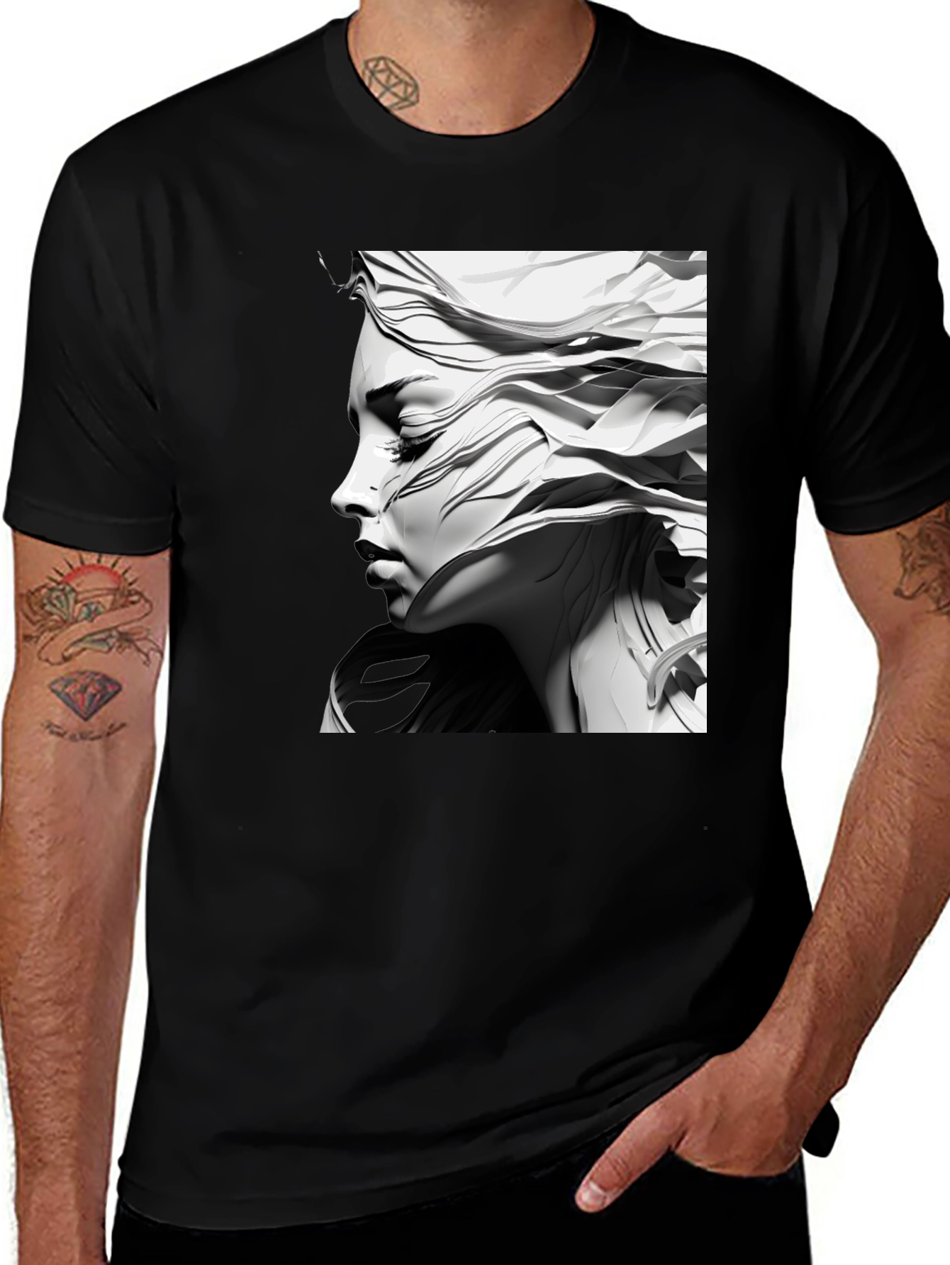 Artistic Woman Graphic Tee - Black Cotton Comfort
