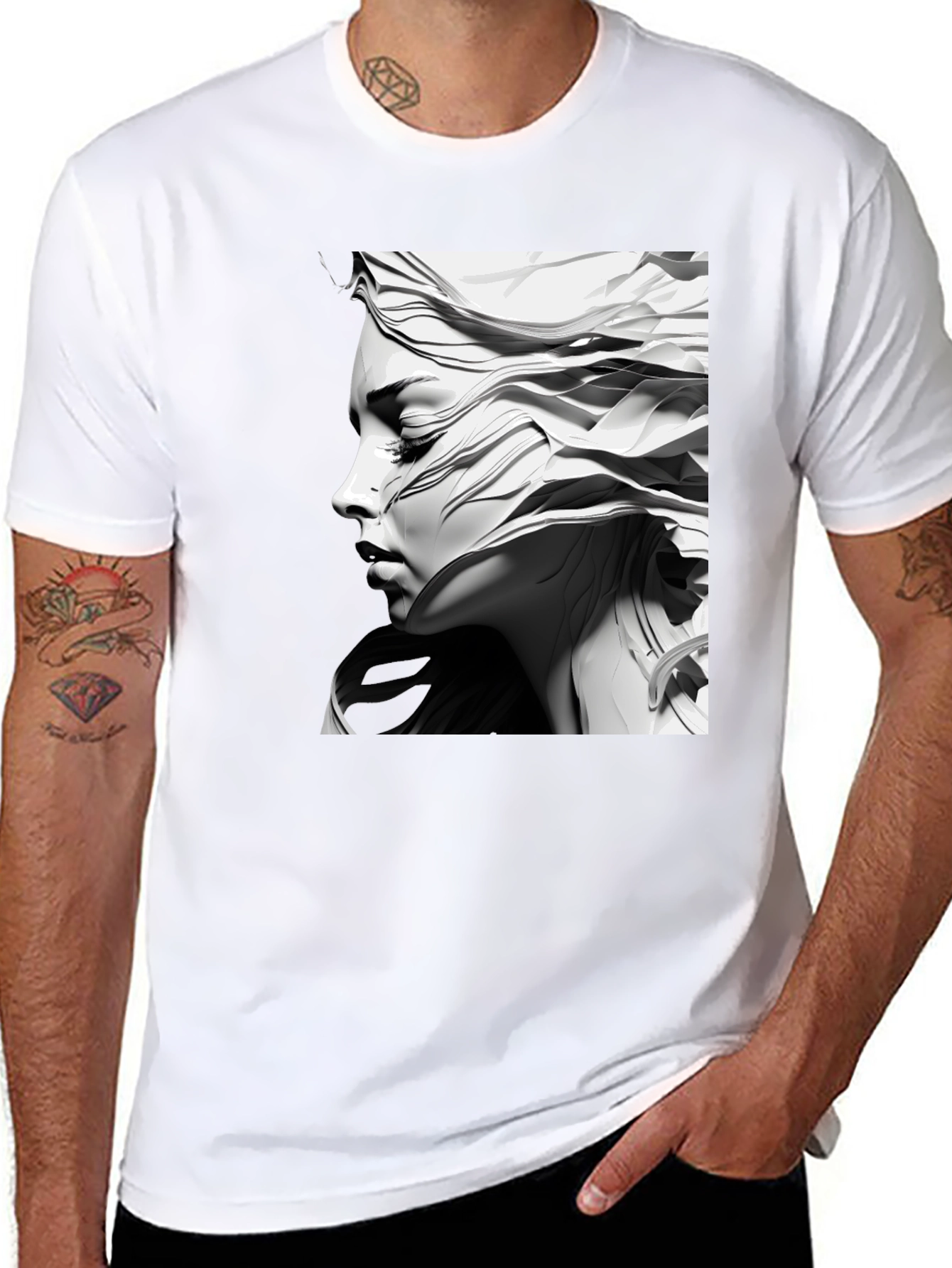 Artistic Woman Graphic Tee - Black Cotton Comfort