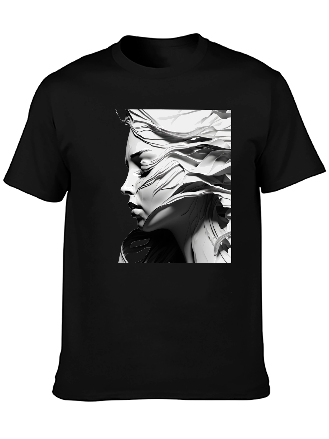 Artistic Woman Graphic Tee - Black Cotton Comfort