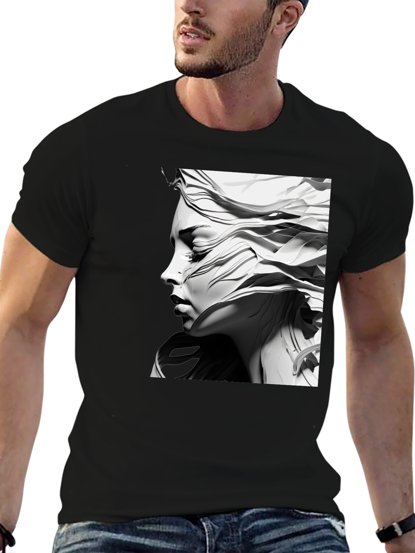 Artistic Woman Graphic Tee - Black Cotton Comfort
