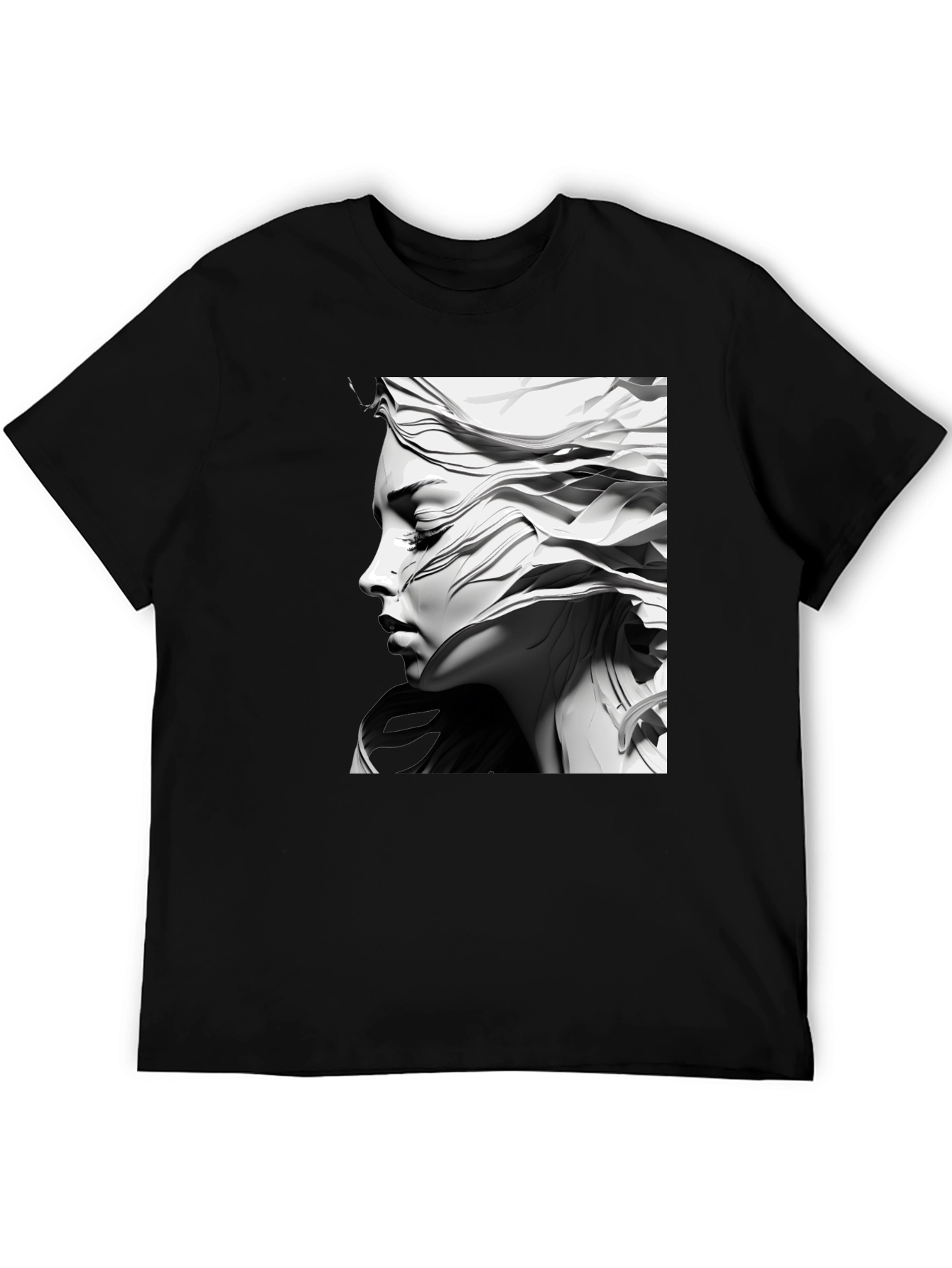 Artistic Woman Graphic Tee - Black Cotton Comfort